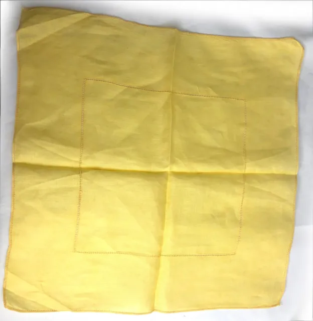 Vintage Handkerchief Elegant Stitching Yellow Linen