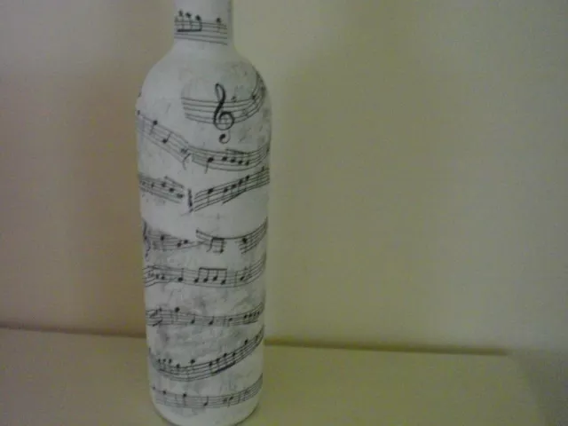 Shabby Chic  White Decoupaged Bottle  With Musical Notes 2