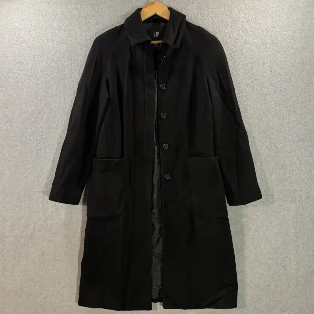 Gap Wool Blend Black Trench Coat Womens Small Button Front Lined Jacket Pockets