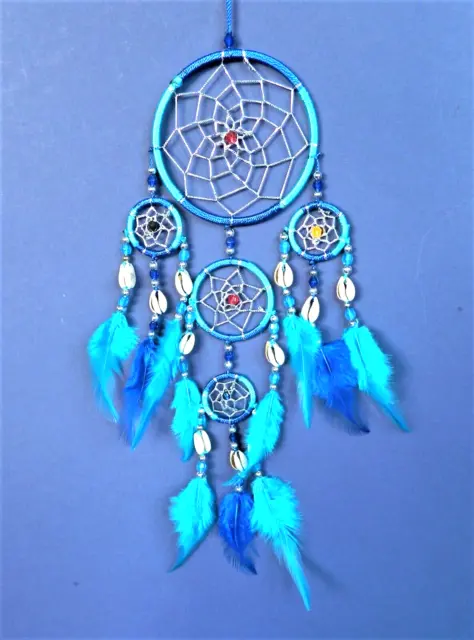 Dream catcher boys girls blue turquoise traditional dreamcatcher shells + beads