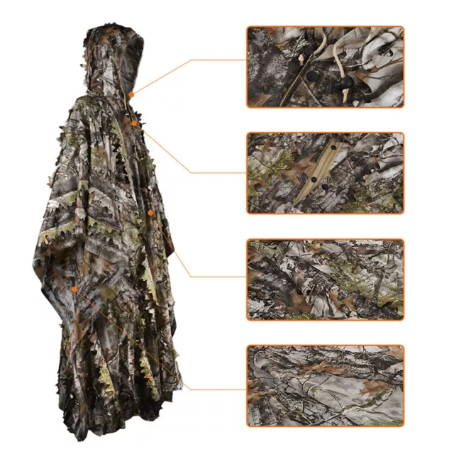 3D Bionic Camo Poncho Ghillie Suit Sniper Birdwatch Clothing Cloak For Hunting