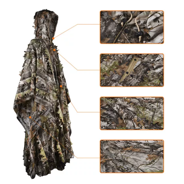 3D Hunting Bionic Camo Poncho Ghillie Suit Sniper Birdwatch Clothing Cape Cloak 3