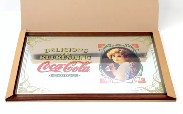 Insegna Pubblicitaria Coca Cola Specchio con Cornice in Legno Vintage Pub Raro