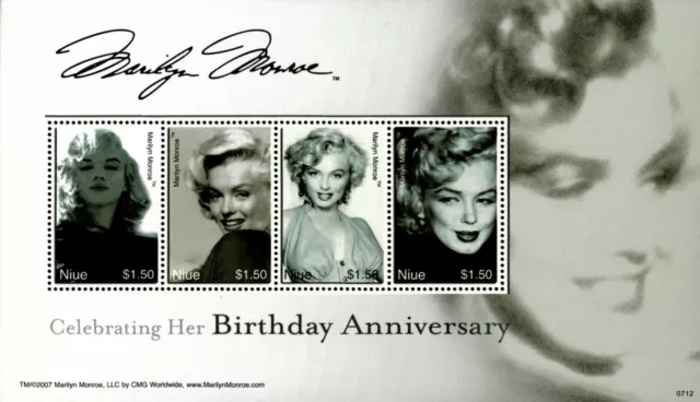 NIUE 2007 - Marilyn Monroe Birthday Anniversary - Sheet of 4 - Scott ...