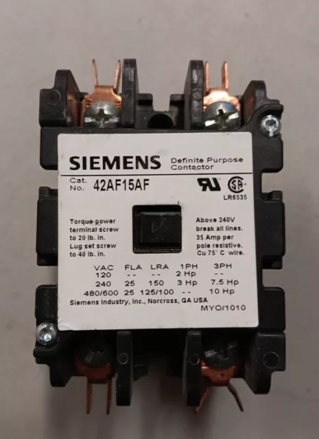 NEW Siemens 42AF15AF Definite Purpose Contactor 2 Pole 110/120V 25A