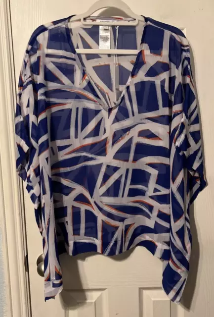 Chico's Blue Grotto Americana Modern Mosiac Semi-Sheer Poncho Size S/M NWT