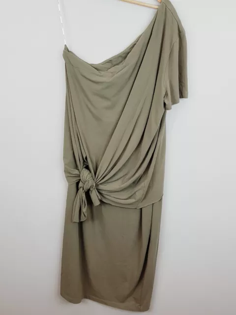 [ COUNTRY ROAD ] Womens Khaki One Shoulder Drape Dress | Size XL or AU 16