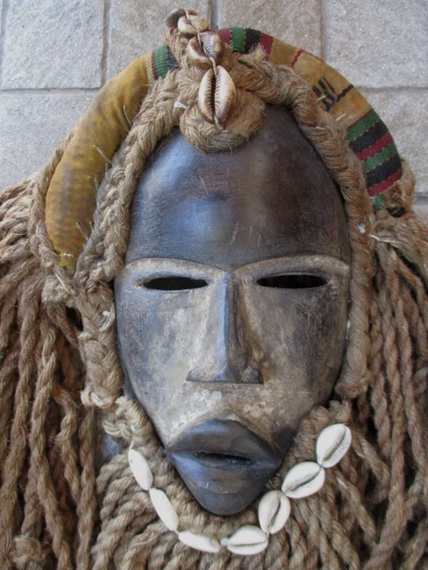 Vintage Tribal African Nicety Old Hand Carved Mask Hardness Wood Drawstring Hair 3