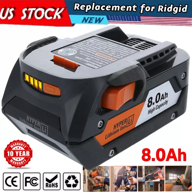 8.0AH Battery for Ridgid 18V R840085 Lithium Battery Rigid 18V R840087 Tool NEW