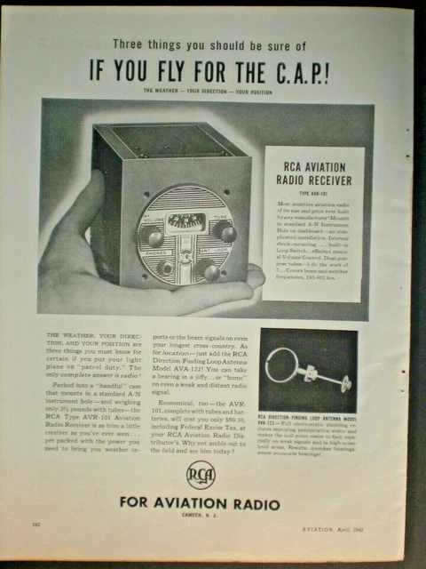 1942 C.A.P. AVR-101 RCA AVIATION RADIO  vintage Trade print ad