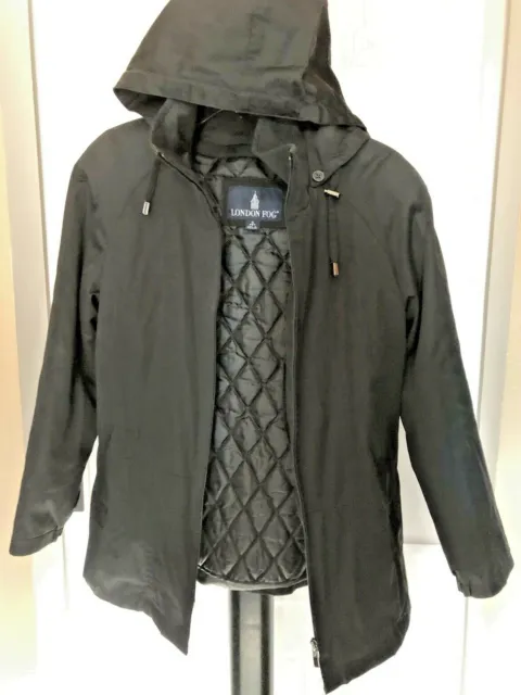 LONDON FOG WOMEN'S Small Black Quilted zip out Lining Removable Hood ...