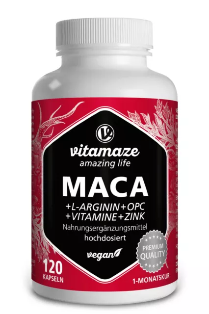 (189,11€/kg) Maca Kapseln hochdosiert + L- Arginin + OPC, Zink, Vitamin B6, B12