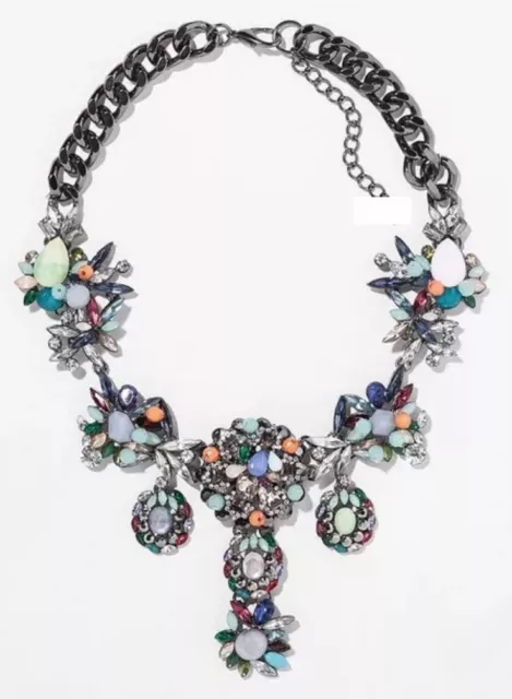 N287 multi coloured crystal rhinestone Zara statement Necklace choker pendant uk