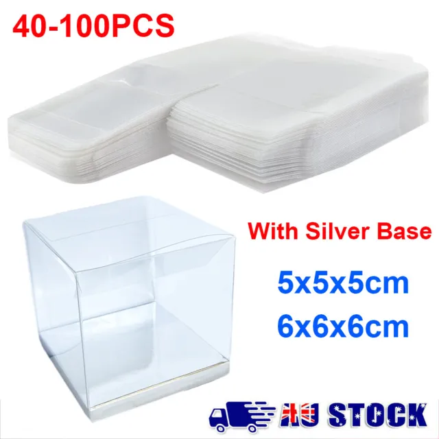 Clear PVC Boxes Square Cube Wedding Candy Toy Storage Gift Packaging Box w/ Base