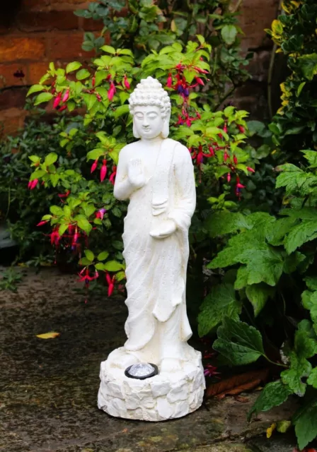 Garden Ornaments Solar Buddha Standing Stone effect Outdoor Indoor Statue Zen