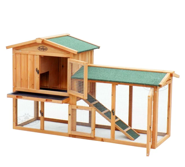 WOODEN PET RABBIT Hutch Bunny Guinea Pig Ferret Run 2 Tier Wood House