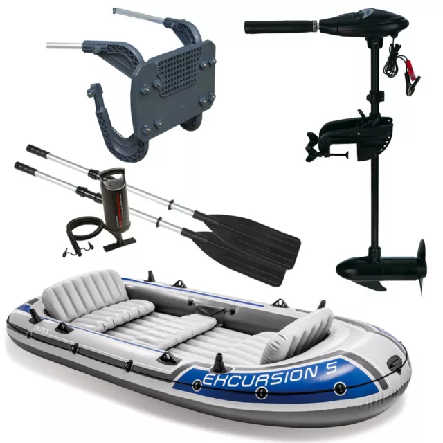 SET INTEX Excursion 5 Schlauchboot Angelboot + Aussenbordmotor + Heckspiegel