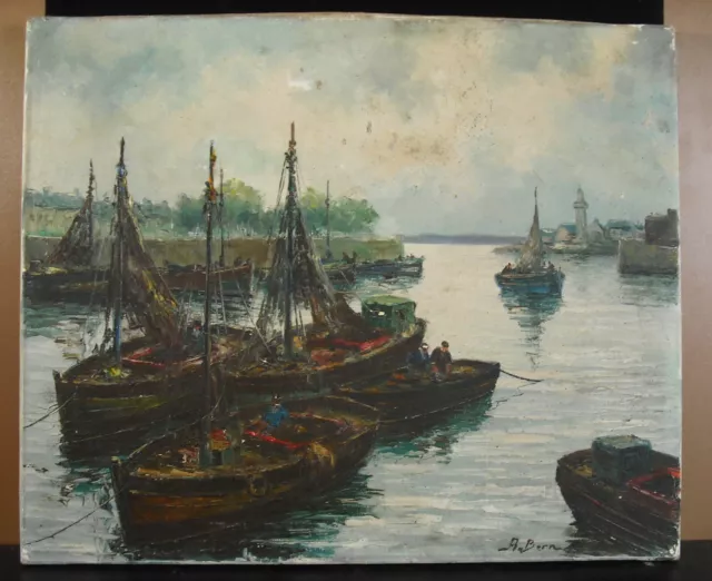 Albert BERN c1930 Huile sur Toile Bretagne port de Concarneau Dournenez ? 46 cm