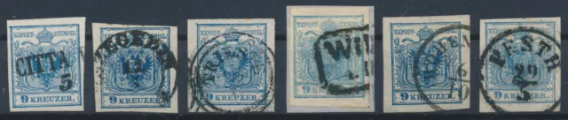 ÖSTERREICH 1850 6Stk.Marken! HANDPAPIERE! Schöne Farben/FARBVARIANTE!