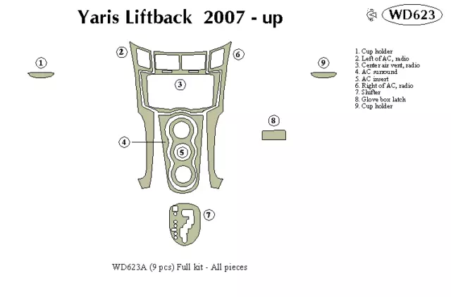 TOYOTA YARIS 2007 2008 2009 2010 2011 DASH TRIM KIT a