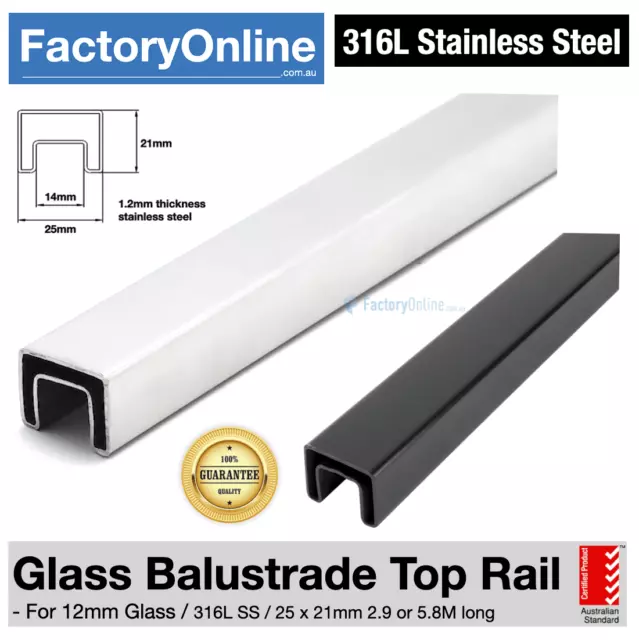 Glass Balustrade Top Rail Stainless Steel Handrail Slotted Capping Railing DIY