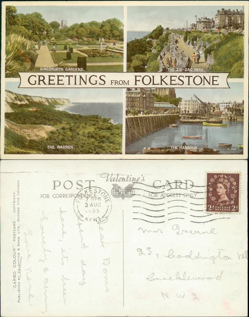 Folkestone 4 Views 1955 Valentines Carbo Colour