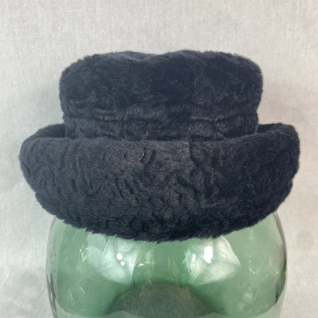Cappello invernale vintage St Michael anni '90 nero pelliccia sintetica tesa larga