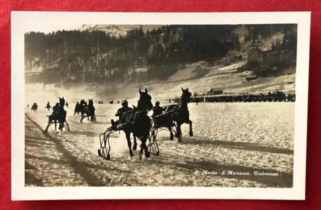 Foto AK ST. MORITZ Schweiz um 1930 Typen Trabrennen Pferderennen   ( 95437