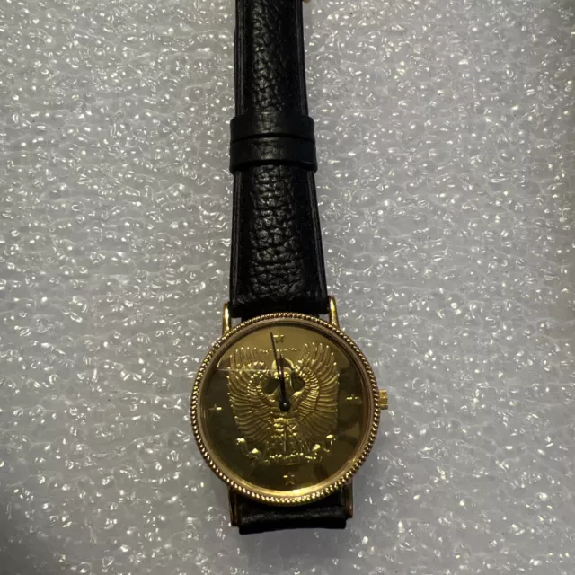 Swiss Made Franklin Mint Gold Eagle Watch , 1986 w/Band As-is