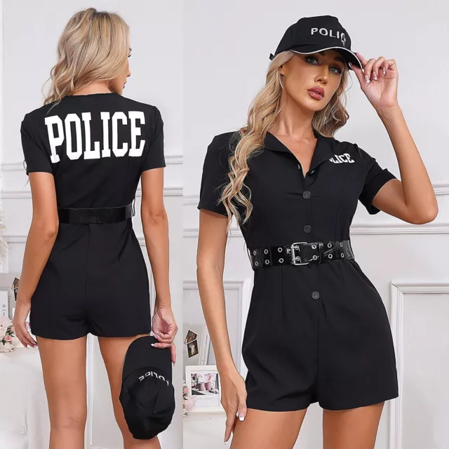 Set da donna 3 pezzi abito fantasioso poliziotto cosplay costumi notch revers sfacciato