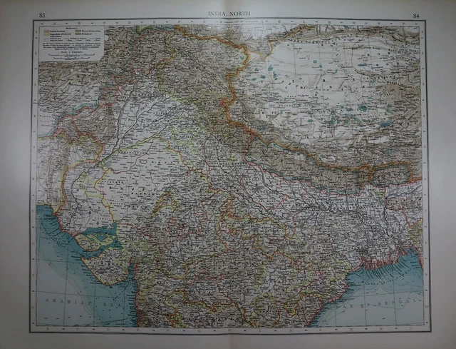 Old (XLG17x22) 1905 Time's Atlas Map ~ NORTHERN INDIA  ~ Free S&H