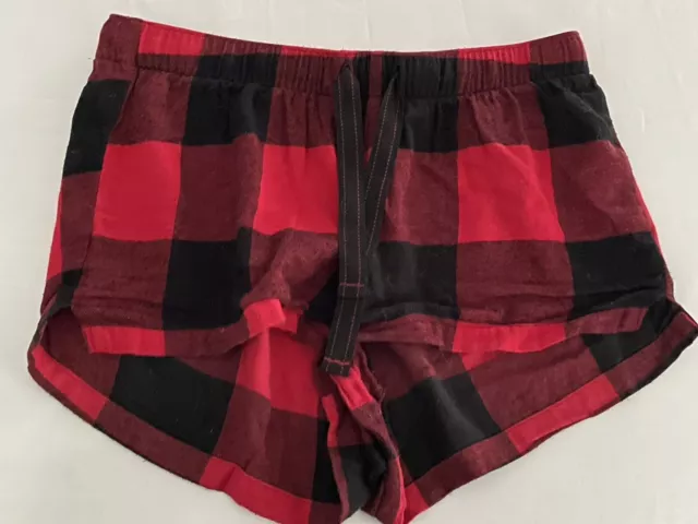 Old Navy Women's Red/Black Buffalo Plaid Flannel Sleep Shorts Boxers S 1223