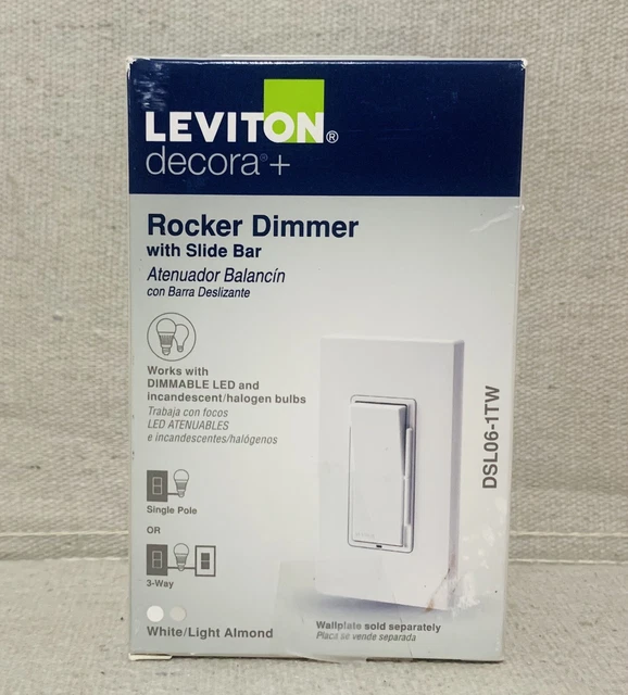 LEVITON DECORA DSL061TW Universal Rocker Dimmer with Slide Bar Lgt
