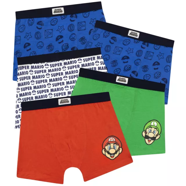 Super Mario Luigi Underwear Pack Of 5 Kids Boys 5-13 Years Multipack Red Green