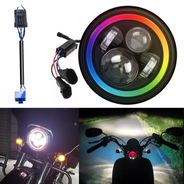 7inch RGB LED Headlight w/Remote Control For Kawasaki Vulcan VN 500 750 900 1500