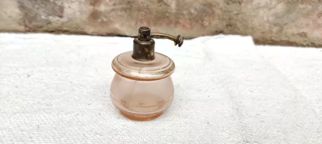 1930s Vintage Baby Pink Glass Golden Work Perfume Bottle Czechoslovakia G996