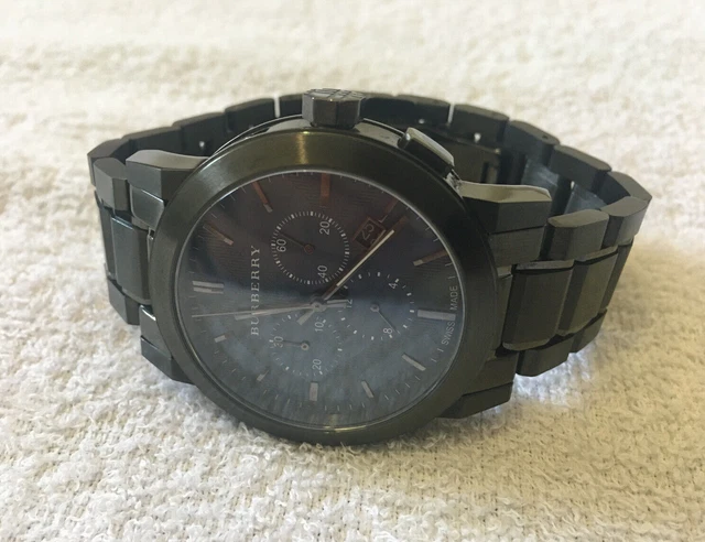 burberry bu9365 blue dial gunmetal stainless steel chronograph men's watch
