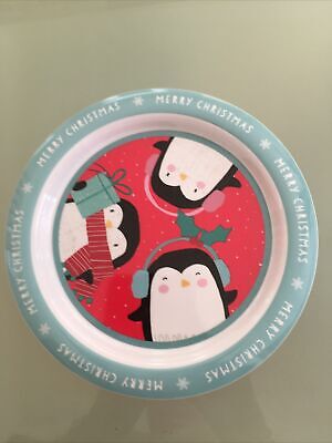 Fiesta de Navidad golosinas cena plato plástico niños bebé quisquilloso pingüino comedor