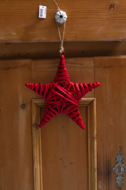 Stern Deko für Advent Weihnachten zum hängen Weidengeflecht Weide Korb rot 25cm 2