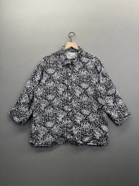 Liz Claiborne Womens Black Shirt Floral Collared Button Long Sleeve Size XL