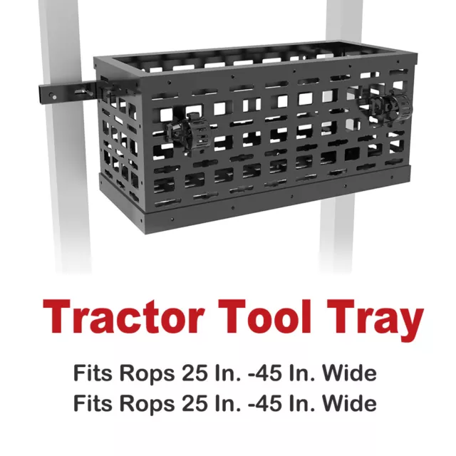 Universal 24 x10 x10 inch Tractor Tool Tray w/ Implement Holder + 2 CLIPS Black