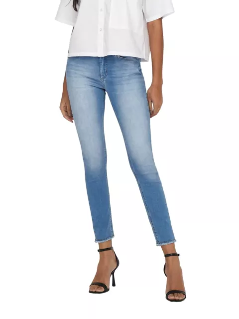 Jeans pour Femmes Onlblush Vie Mi Sk Ank Raw REA155-Skinny - Léger Bleu Moyen