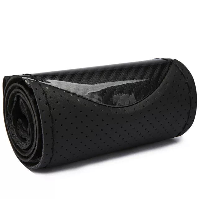 38cm Hand Sewing Car Steering Wheel Cover Black PU Leather + Carbon Fiber Style