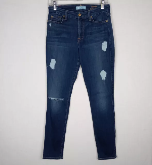 7 For All Mankind Jeans Women Sz 27 The Ankle Skinny Distressed Blair Denim Blue