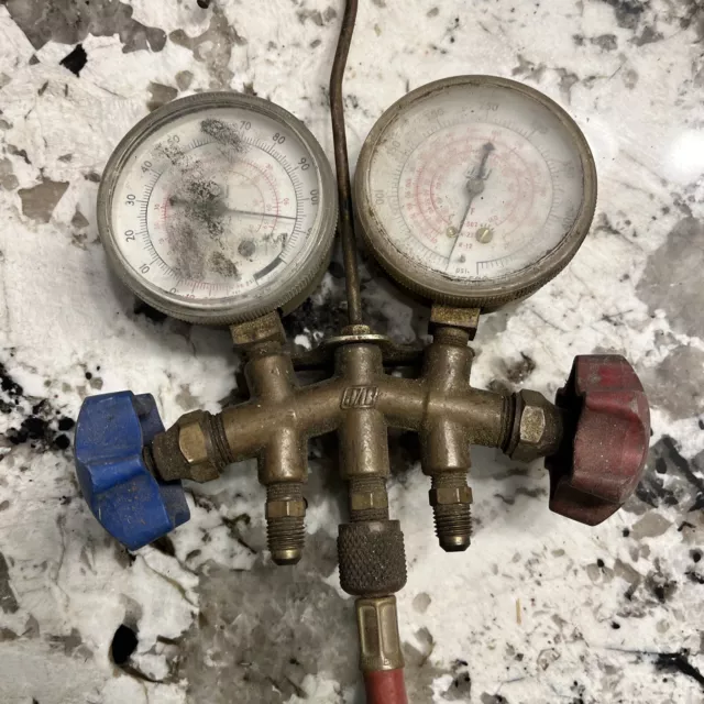 AC Manifold Set J/B Gauges with Yellow Jacket Charging Hose - R-22/R-12/R-502