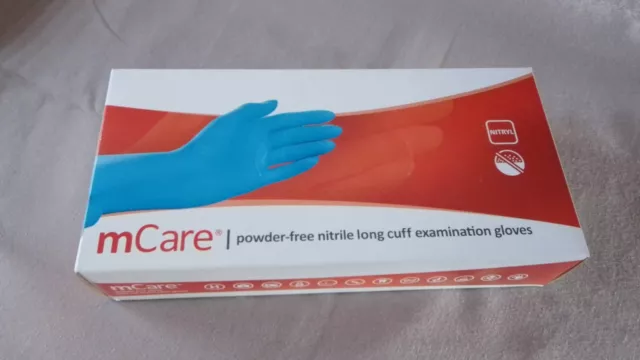 mCare powder free nitrile long cuff examination gloves - Size S - Exp 06-2025