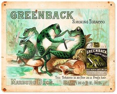 Vintage Barber Shop Frogs Greenback Smoking Tobacco Metal Sign Advertising BS015