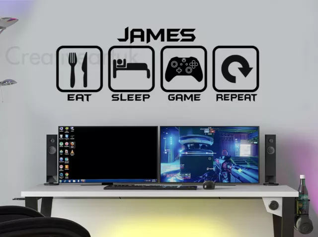 Personalised Eat Sleep Game Repeat XBOX Gamer Wall Art Decals Vinyl Stickers EXB