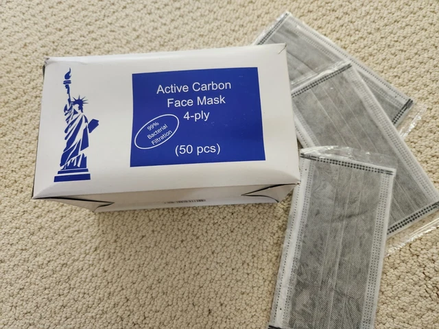 LIBERTY 4 Ply FACE MASK Disposable  Carbon Filter  individually Wrapped - 50 PC