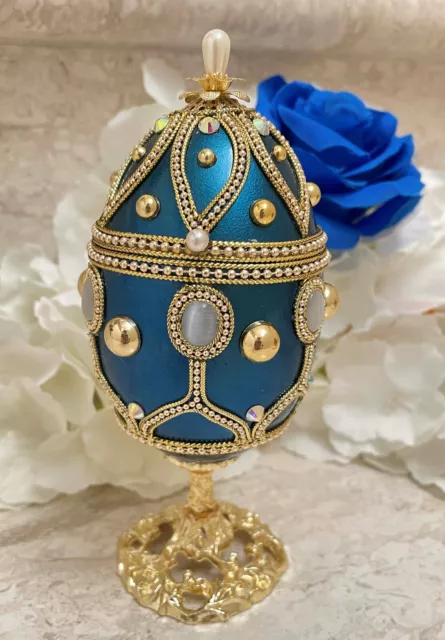 1990 Vintage style egg Fabergé Egg Musical Jewelry box Castle in the Sky 24kGOLD 3